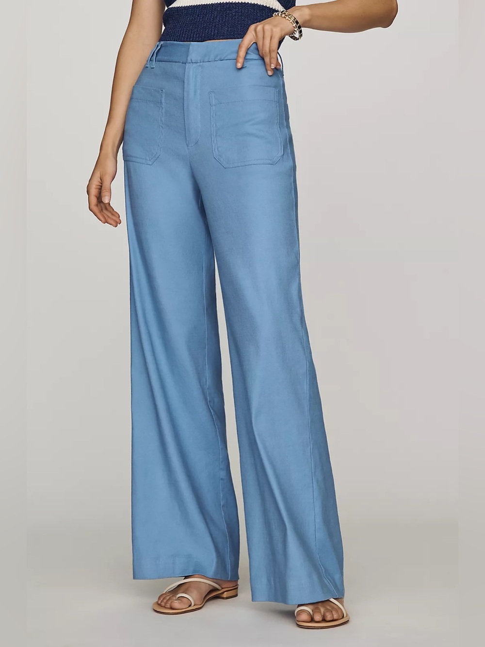 Anthropologie Maeve Jude Linen Stretch Trousers in blue bonnet size 0